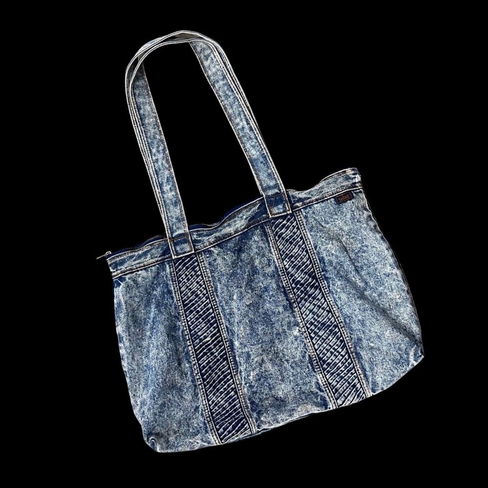 Vintage Denim Tote Blue Acid Wash 1980s Shane Purse Shoulder Bag Retro Fashion